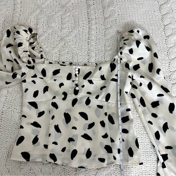 NWT Reformation Abigale Silk Puff Sleeve Square Neck Top in Cream/Ink Size 6 - Picture 11 of 12